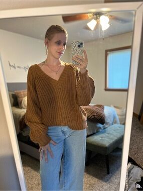 American Eagle Outfitters Brown V-Neck Sweater